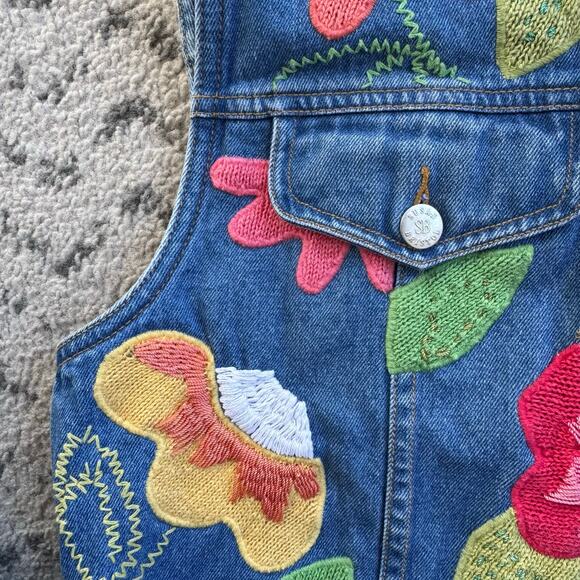 Vtg 1990s Susan Bristol Casuals Blue Jean Denim Vest Size PS Embroidered Flowers - Picture 5 of 8